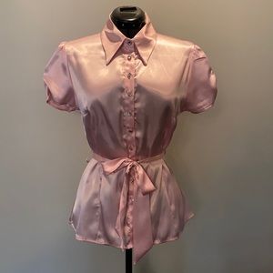 Dress Barn Pink Short Sleeve Button Down Blouse